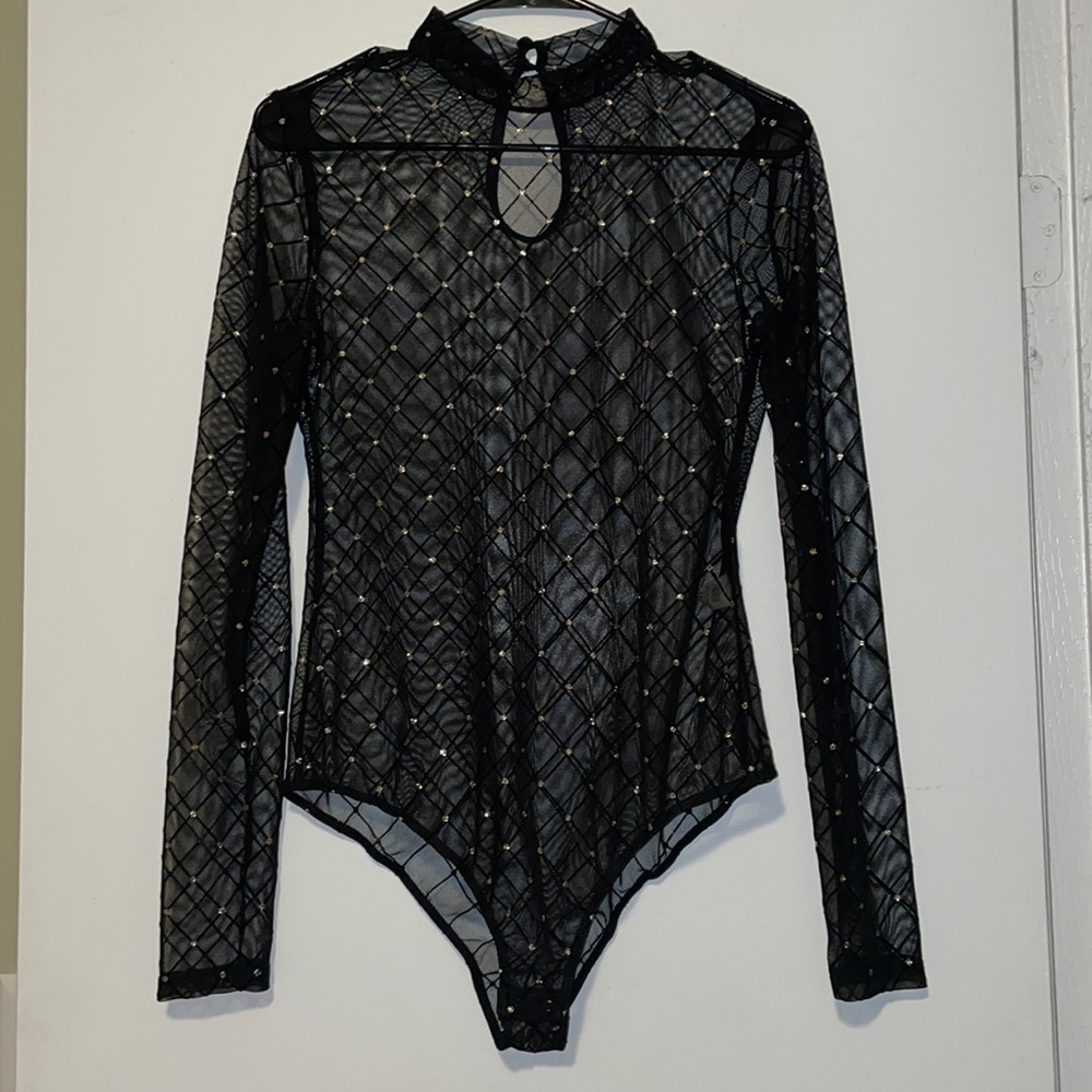 Black bejeweled bodysuit